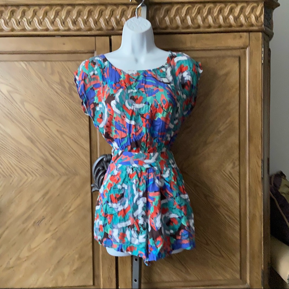 KatieK Multicolor print button down shorts romper